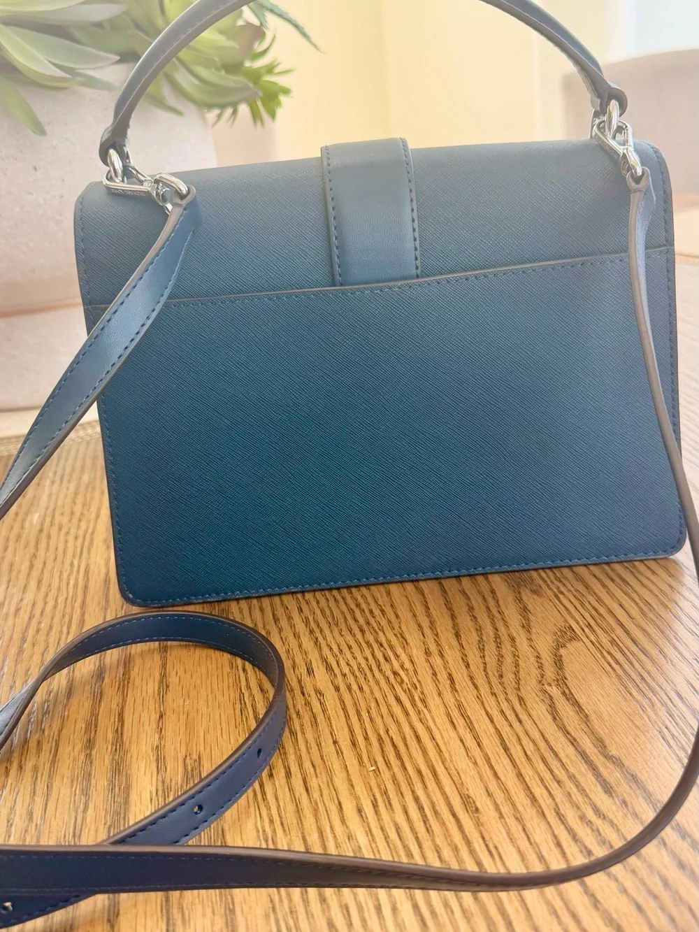 Michael Kors Navy Leather Top-Handle Satchel with MK Logo